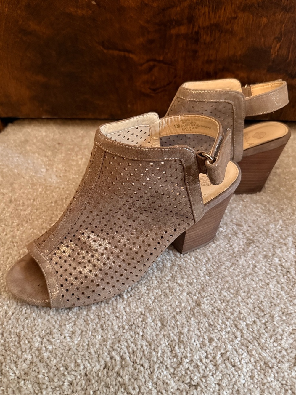 Isola Taupe Perforated Peep-Toe Block Heel Sandals